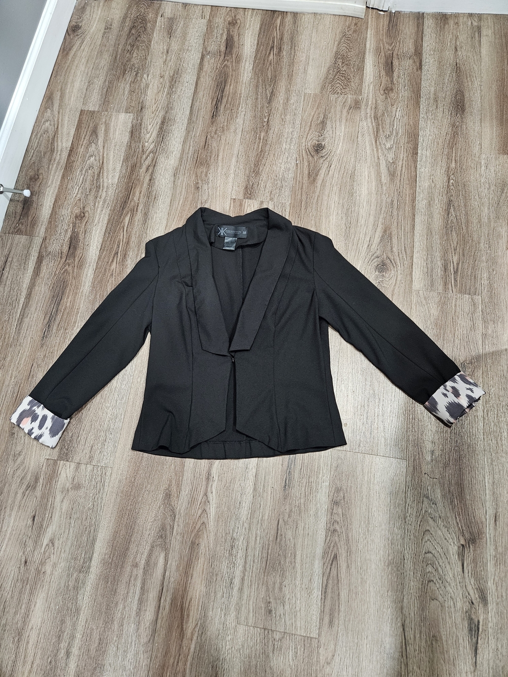 Kardashian Kollection Black Draped Blazer with Printed Cuffs